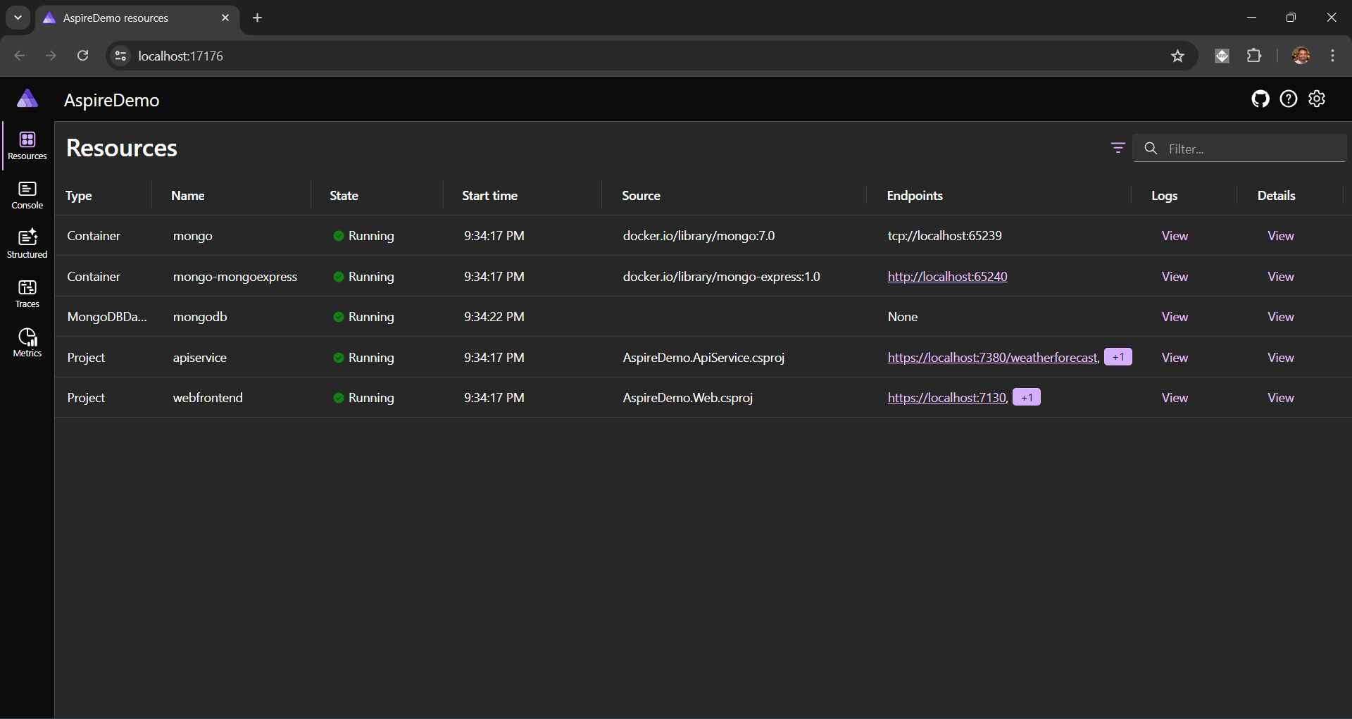 Aspire Dashboard