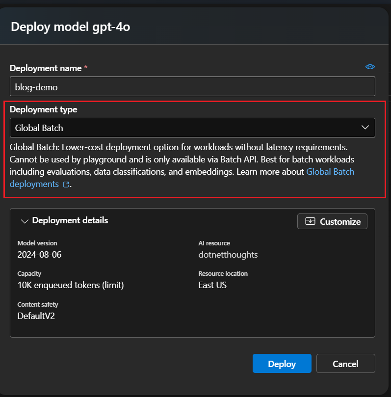 Azure OpenAI global batch deployment