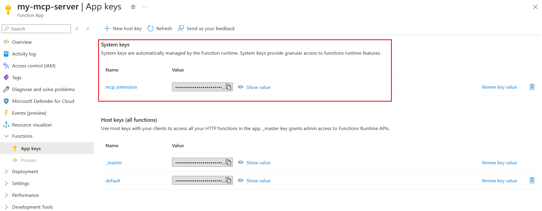 Azure Functions MCP Extension Key