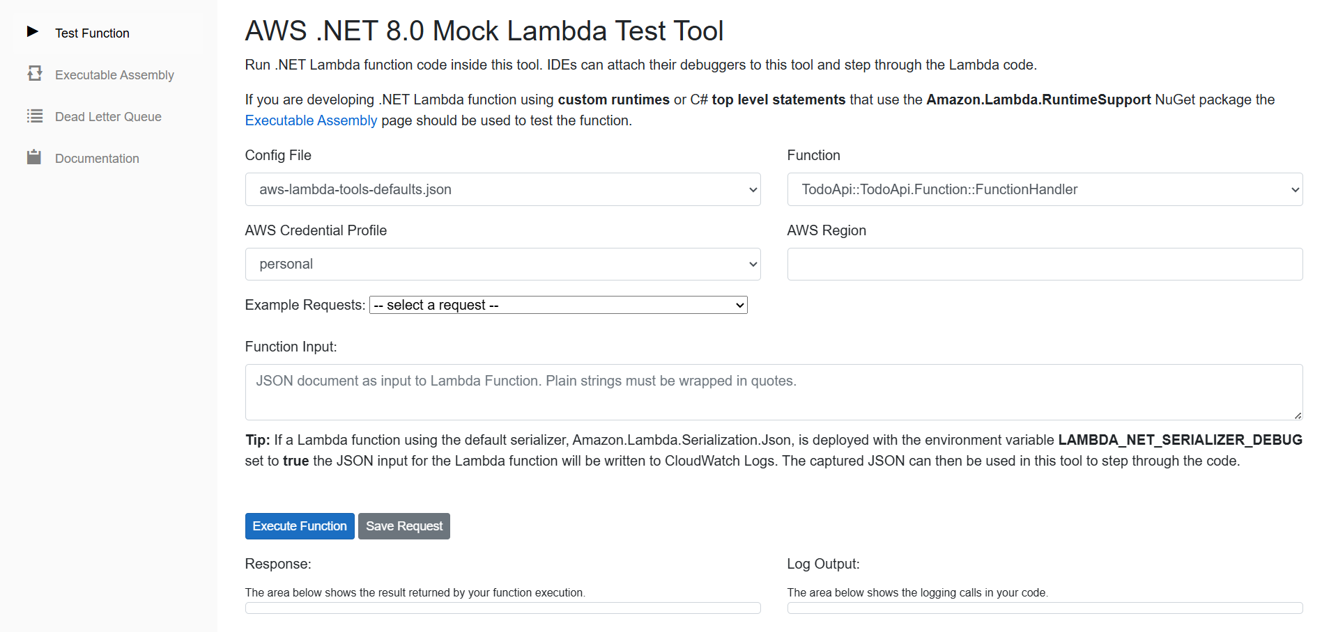 AWS .NET 8.0 Mock Lambda Test Tool