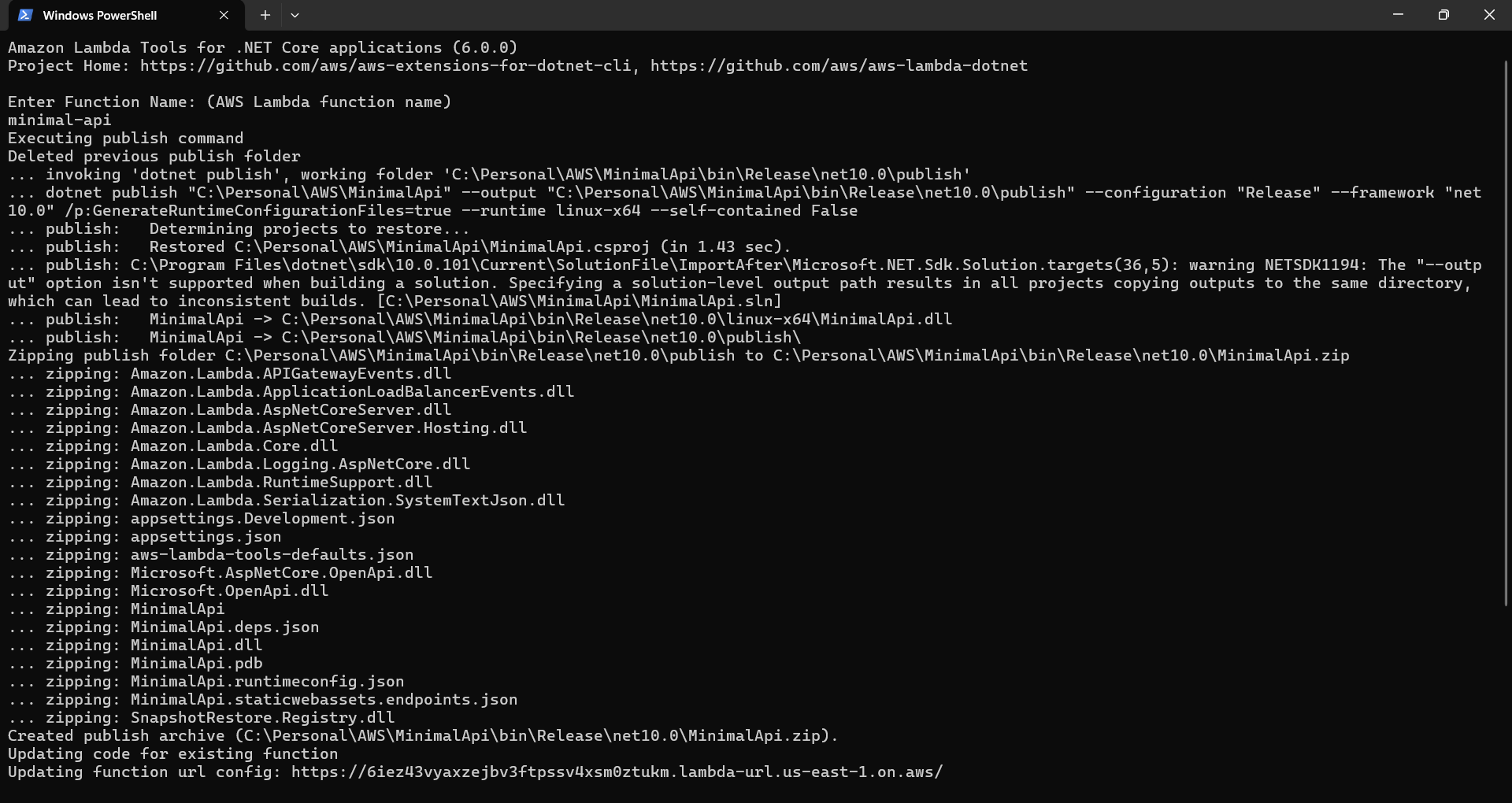 Output of deployment command