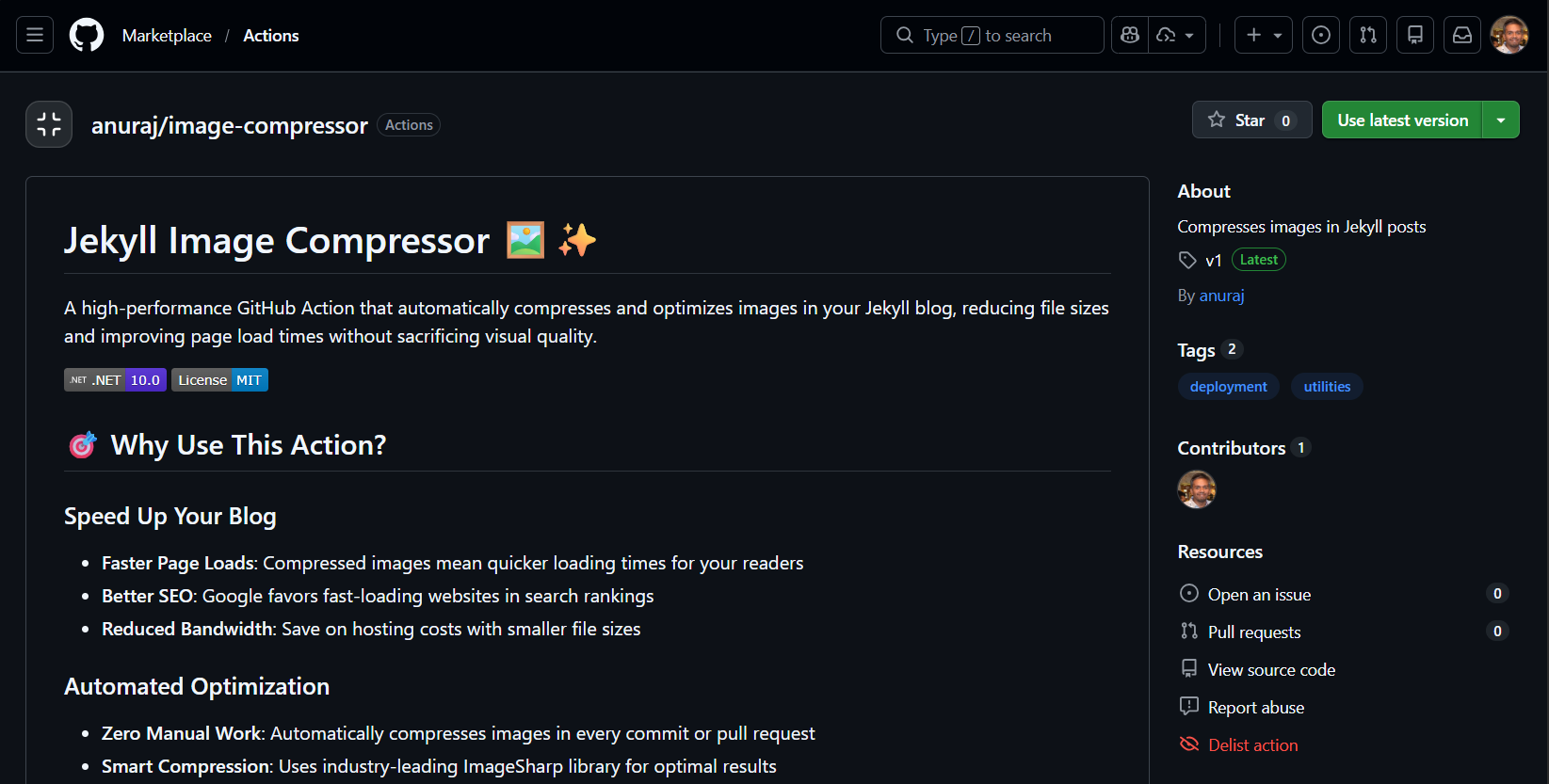 Market Place listing for this action