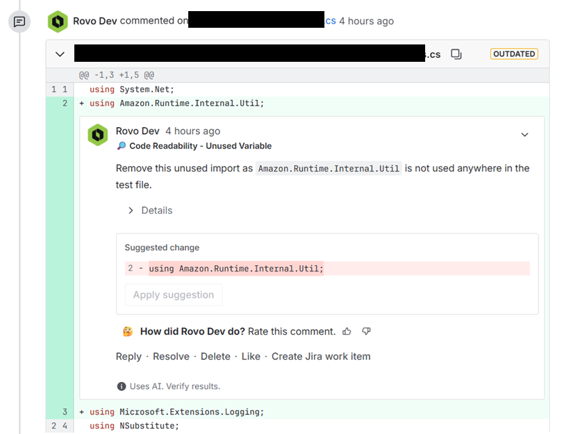 Rovo Code Review comment