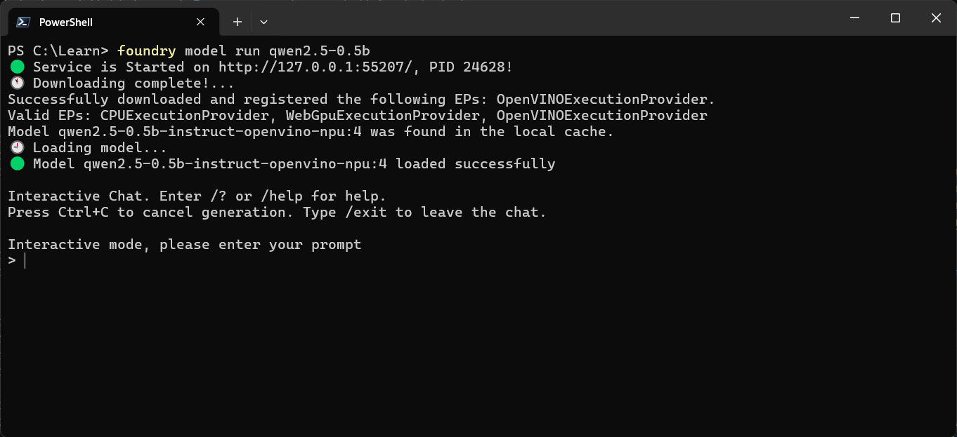 Foundry Local CLI Running