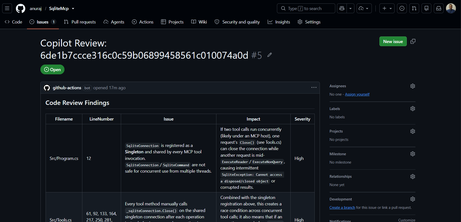 GitHub Action created issue
