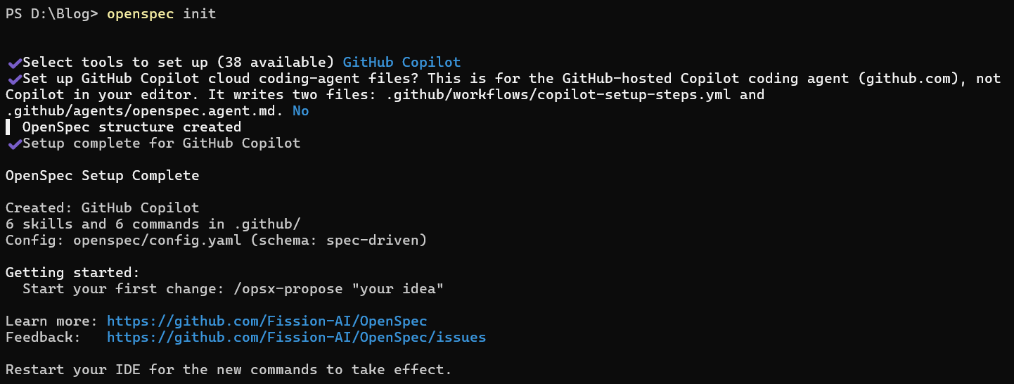 OpenSpec Init command completed